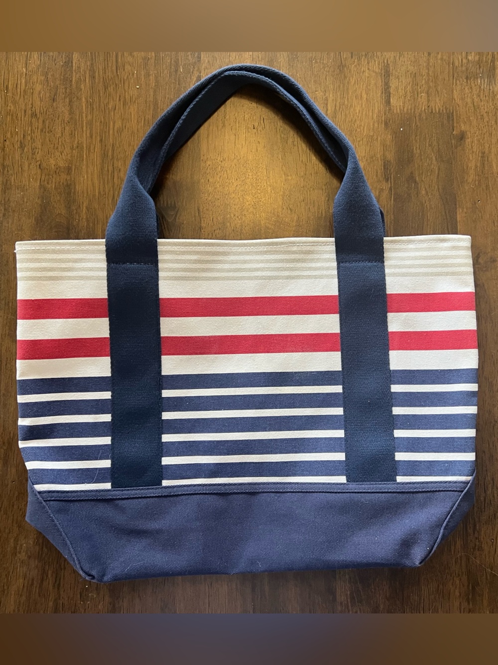 Pottery Barn Navy, Red and White Striped Canvas Tote